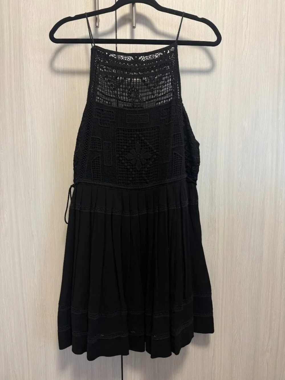 Free People Black Crochet Lace Mini Dress Size Large